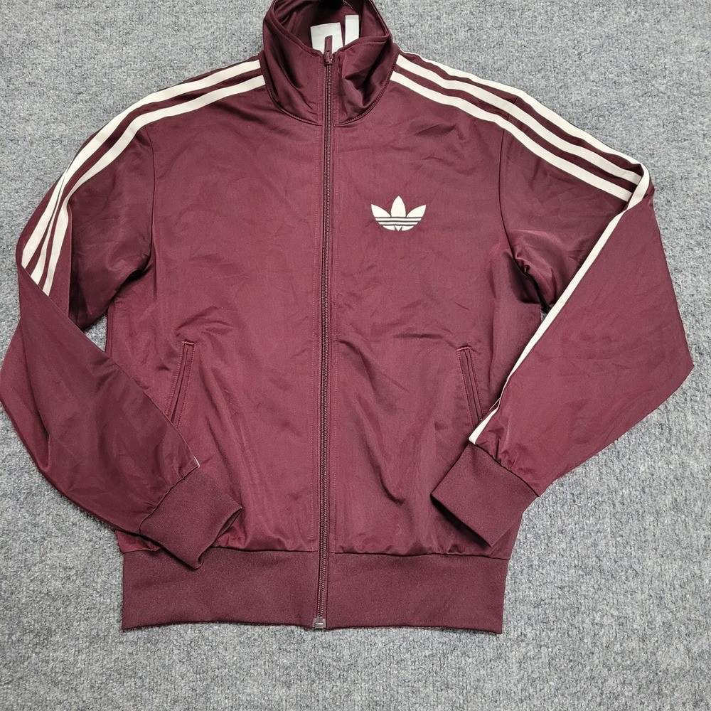 Adidas Track Jacket Womens Size 2XS Burgundy Full Zip 3-Stripe Trefoil Logo Slim